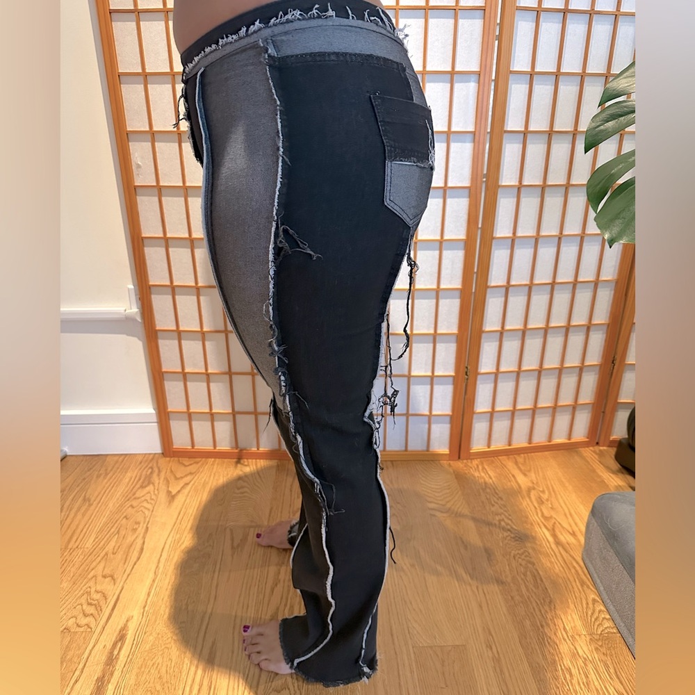 Black/Gray Distressed Patchwork Denim - image 5